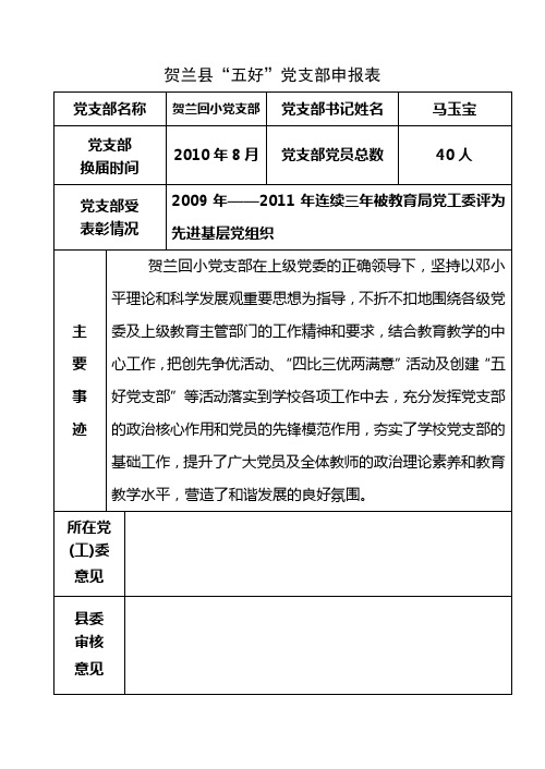 “五好党支部”申报表
