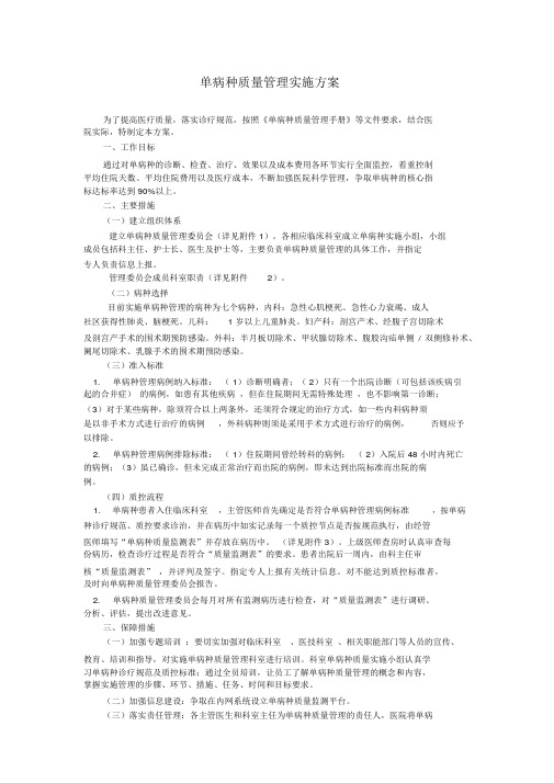 医院单病种实施方案