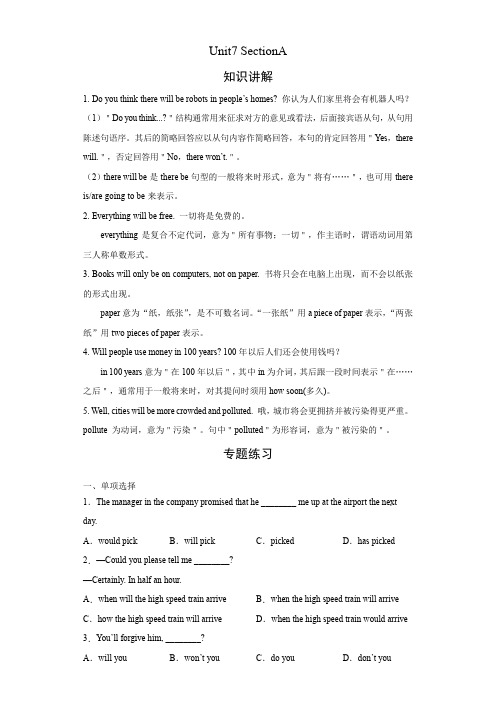 八年级上册英语期末高频考点专题突破(人教版)Unit7 SectionA