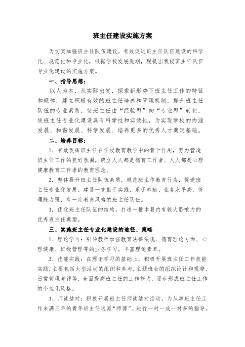 班主任队伍专业化建设的实施方案