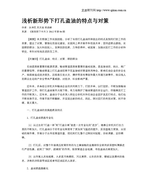 浅析新形势下打孔盗油的特点与对策