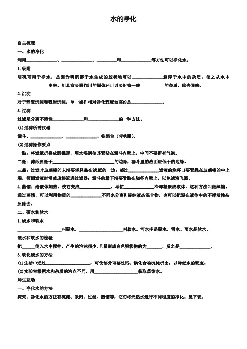中考化学专题复习：水的净化(含答案)