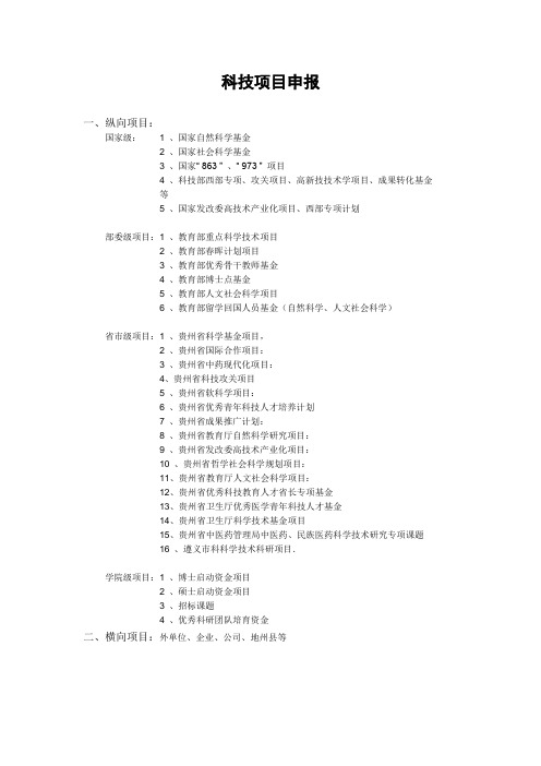 贵州省各级各类科研项目