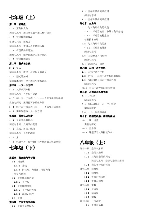 初中数学教材目录汇总(人教版)
