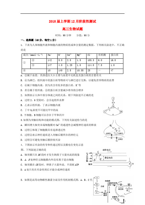 黑龙江省哈尔滨市高三生物12月月考试题