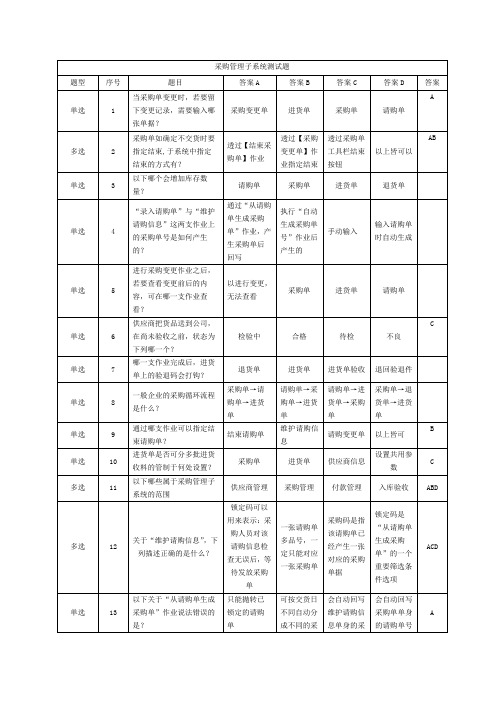 鼎捷ERP供应链认证考试  试题整理