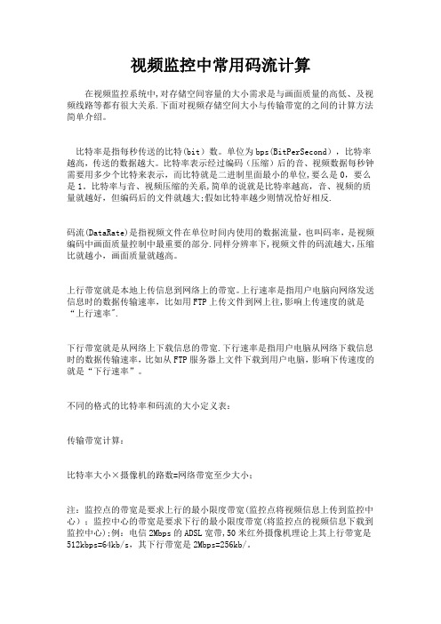 视频监控中常用码流计算