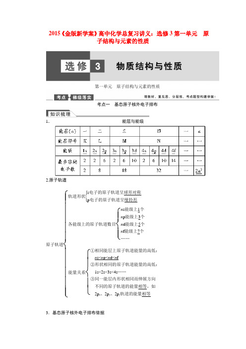 高考化学总复习讲义 第一单元 原子结构与元素的性质 苏教版选修3