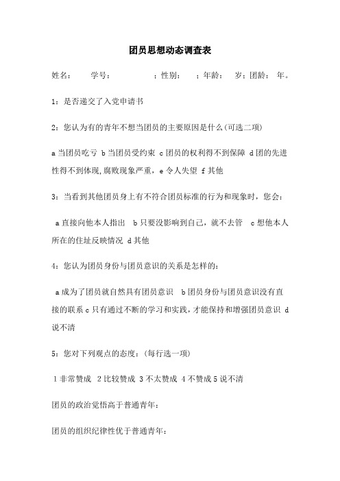 团员思想动态调查表,调研报告