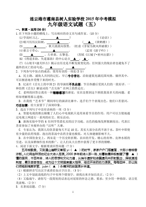 连云港市2015中考语文模拟试卷(五)