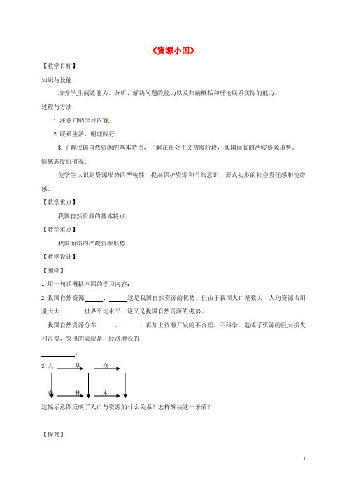 湖南省益阳市九年级政治全册 第二单元 关注自然 关注人类 第二节 我国的环境压力 第2课框 资源小国