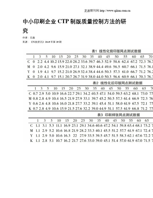 中小印刷企业CTP制版质量控制方法的研究