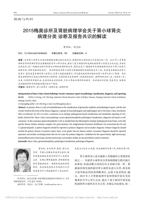 2015梅奥诊所及肾脏病理学会关_省略_肾炎病理分类诊断及报告共识的解读_曾彩虹