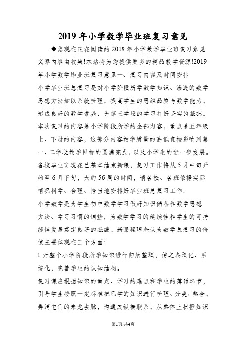 小学数学毕业班复习意见