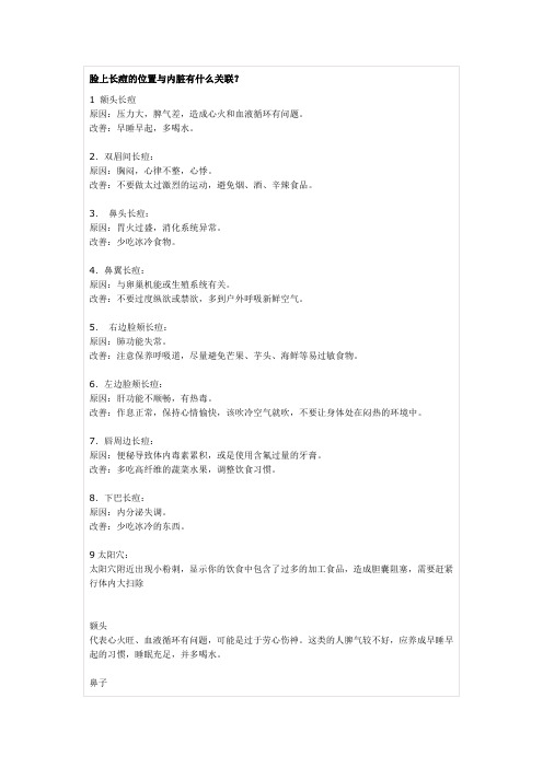 脸上长痘的位置与内脏有什么关联