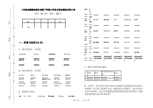 二年级试题精选强化训练下学期小学语文期末模拟试卷D卷