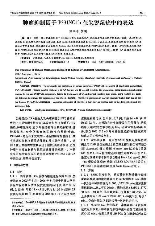 肿瘤抑制因子P33ING1b在尖锐湿疣中的表达