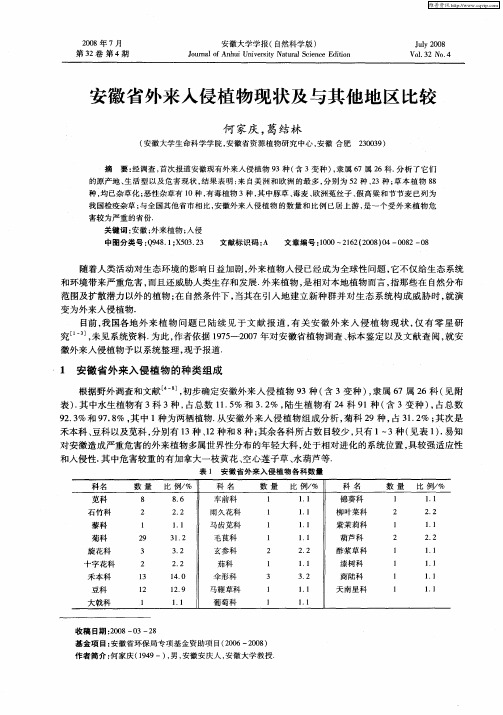 安徽省外来入侵植物现状及与其他地区比较