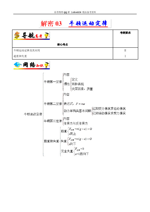 解密03 牛顿运动定律-备战2019年高考物理之高频考点解密 Word版含解析(1)