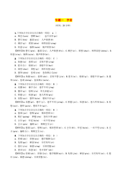 贵阳专版2019届中考语文总复习第1部分积累与运用专题1字音习题1 含答案