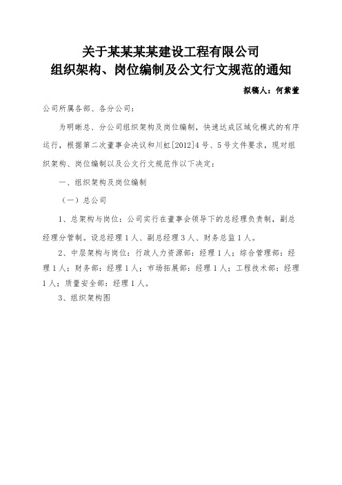 总公司组织架构及总分公司公文行文规范
