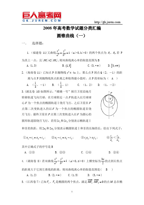 08高考真题汇总(圆锥曲线)