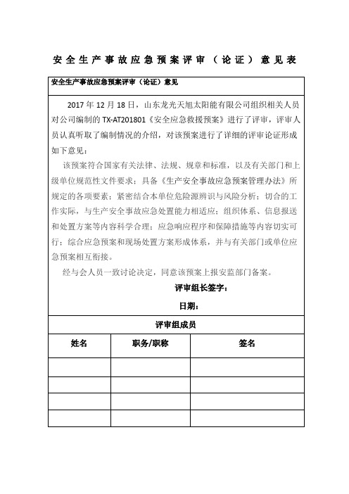 应急预案评审意见