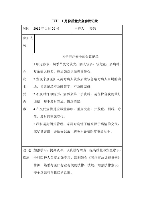 ICU质量安全会议记录