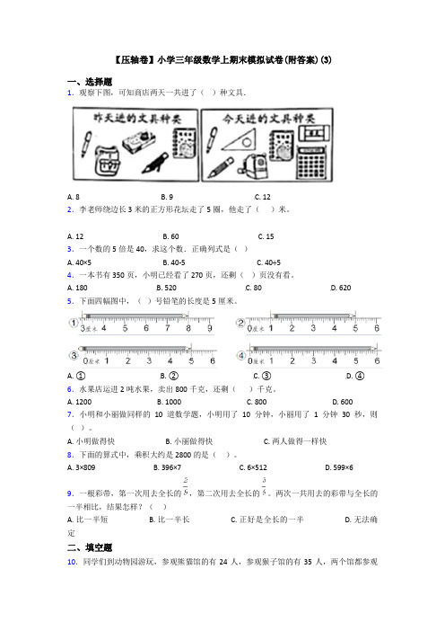 【压轴卷】小学三年级数学上期末模拟试卷(附答案)(3)