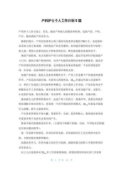 产科护士个人工作计划5篇