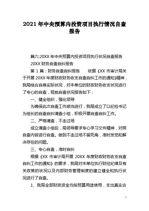 2021年中央预算内投资项目执行情况自查报告