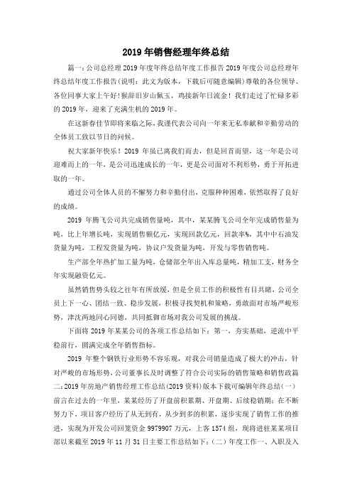 工作总结-2019年销售经理年终总结 精品