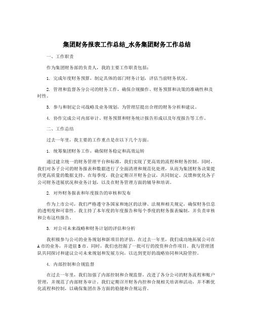 集团财务报表工作总结_水务集团财务工作总结