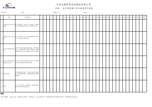 车间计时员工负面清单评分表(初稿)