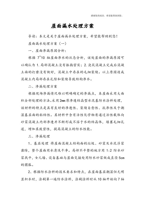 屋面漏水处理方案