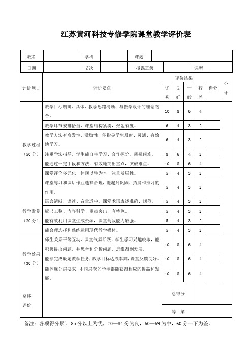 课堂教学评价表