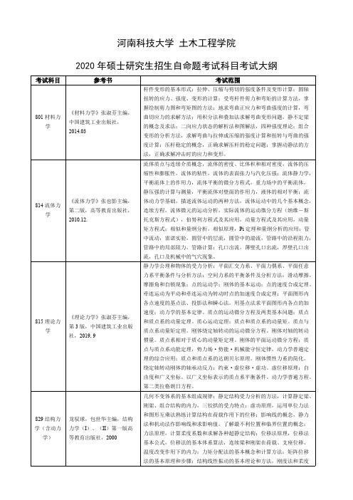 河南科技大学土木工程学院2020年考研专业课初试大纲