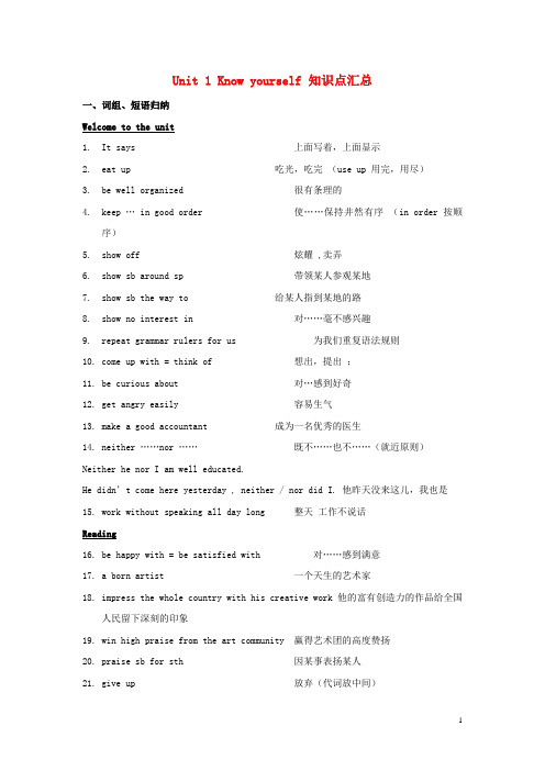 九年级英语上册Unit1Knowyourself知识点总结(新版)牛津版