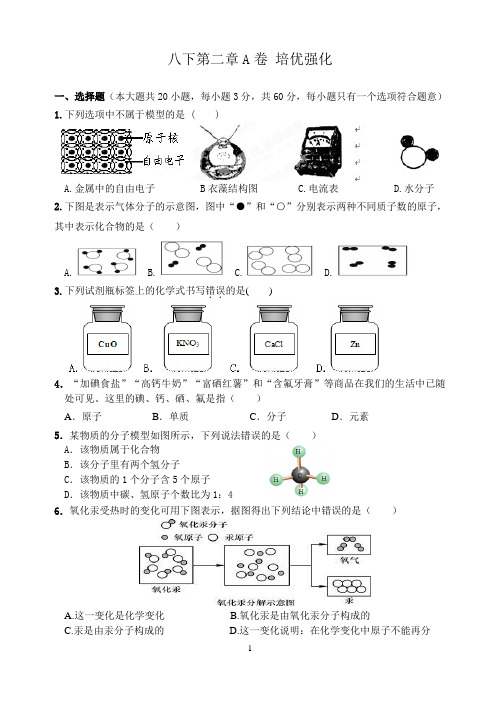 浙教版科学 八下第二章 微粒的模型与符号 培优强化A卷 带答案