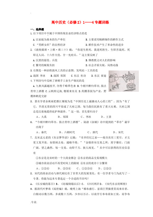 高中历史 1-4专题训练 人民版必修2-人民版高一必修2历史试题