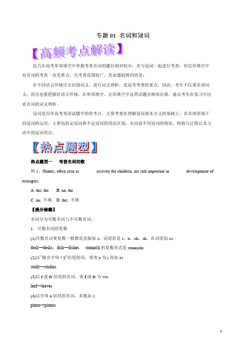 专题01 名词和冠词(教学案)-
