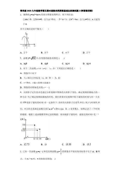 青岛版2020九年级数学第五章对函数的再探索基础达标测试题2(附答案详解)
