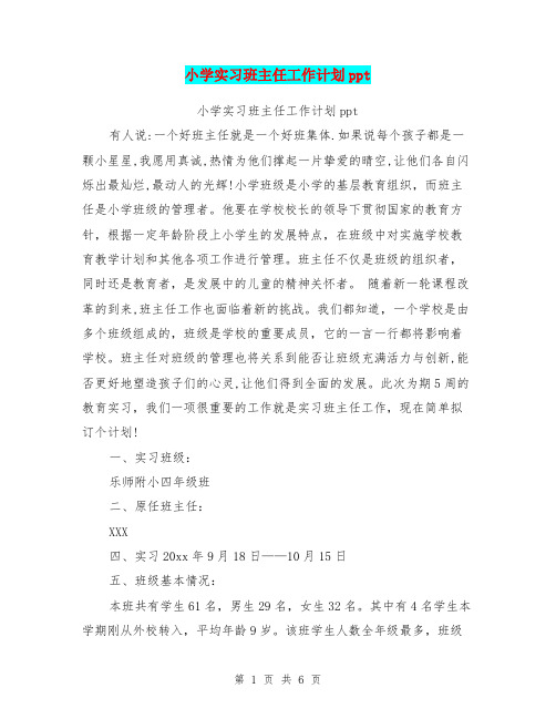 小学实习班主任工作计划ppt(最新篇)