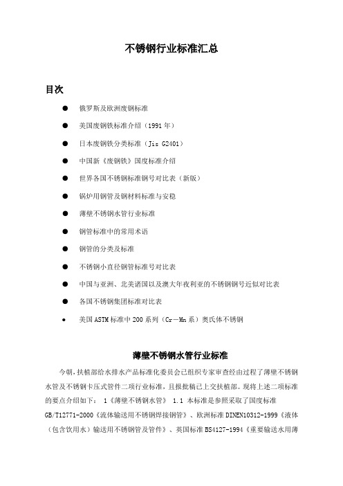 不锈钢行业标准汇总