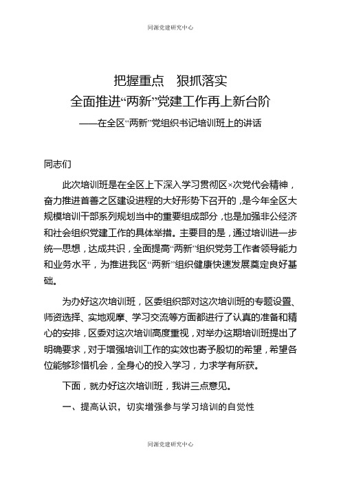 在全区两新党组织书记培训班上的讲话