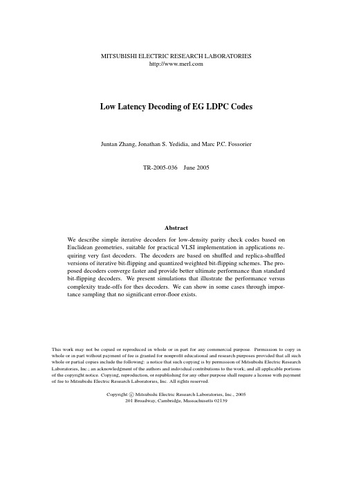 Low Latency Decoding of EG LDPC Codes