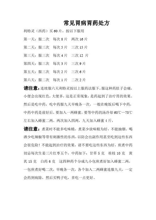 常见胃病胃药处方