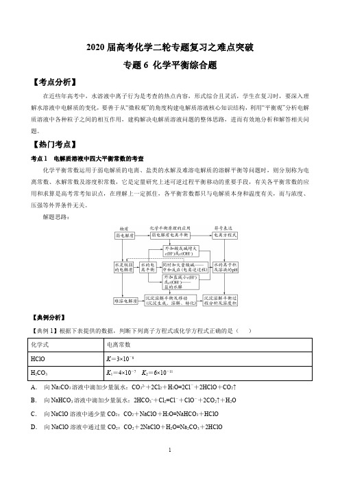 2020届高考化学二轮专题复习之难点突破 专题6 化学平衡综合题(解析版)pdf
