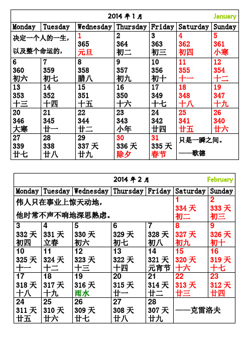 2015年【坚持】考研日历(打印版)