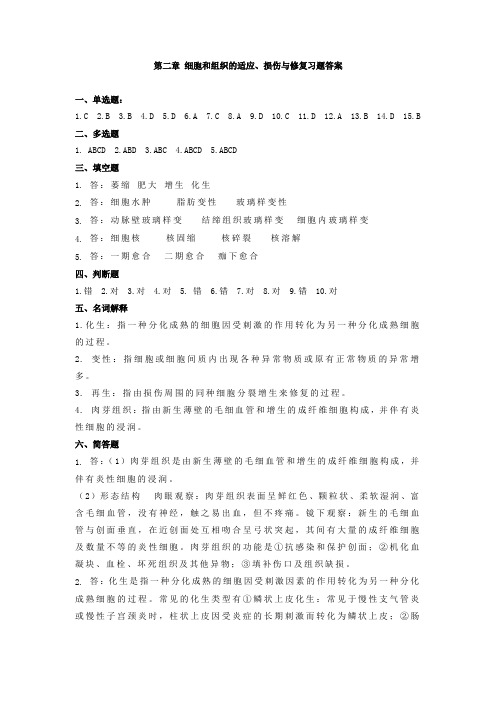 第二章细胞和组织的适应、损伤与修复答案